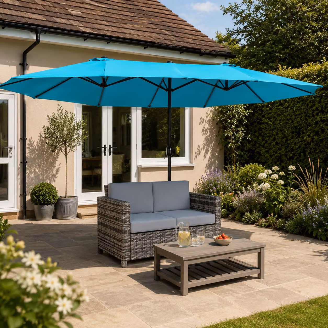 Outsunny 2 Seater Rattan Garden Sofa with Padded Cushions and Armrests in Mixed Grey – 2
