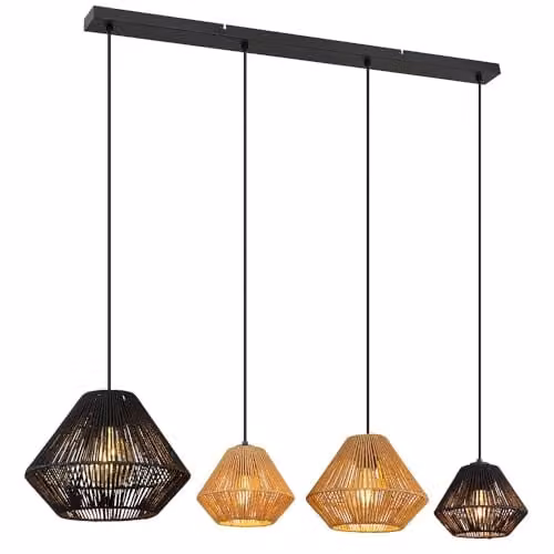 Netlighting Houdini Bar Pendant Light in Black and Beige with Natural Ropes, 4x E27, H 120 x W 103 x D 30 cm – 1
