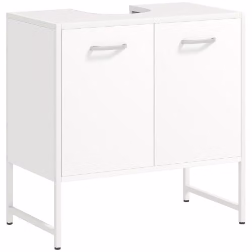 HOMCOM White Under Sink Bathroom Cabinet with Soft-Close Hinged Doors and Internal Shelves – 1