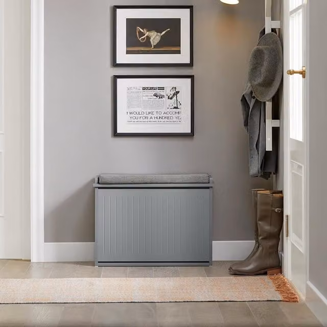 SoBuy Modern Shoe Storage Bench with Fabric Cushion and Flip Drawer in Grey, Width: 62 cm