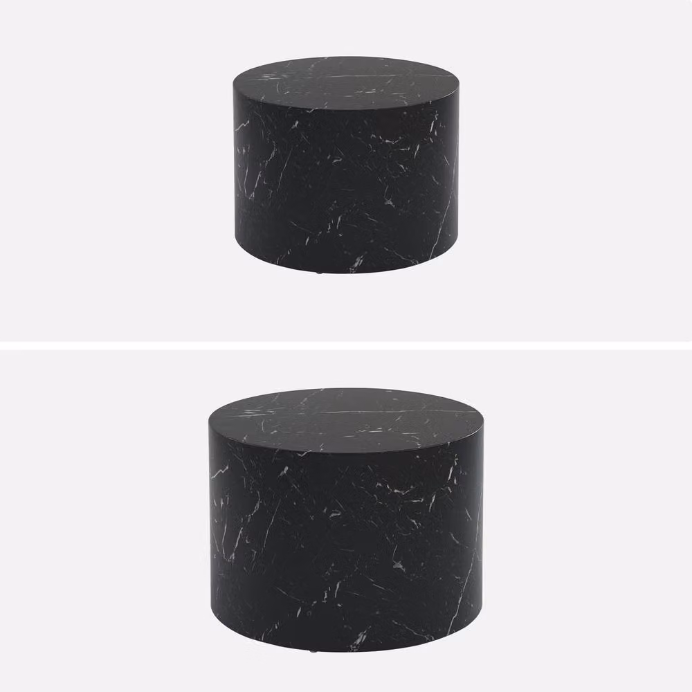 sweeek Pair of Round Black Marble-effect Nesting Coffee Tables – 3