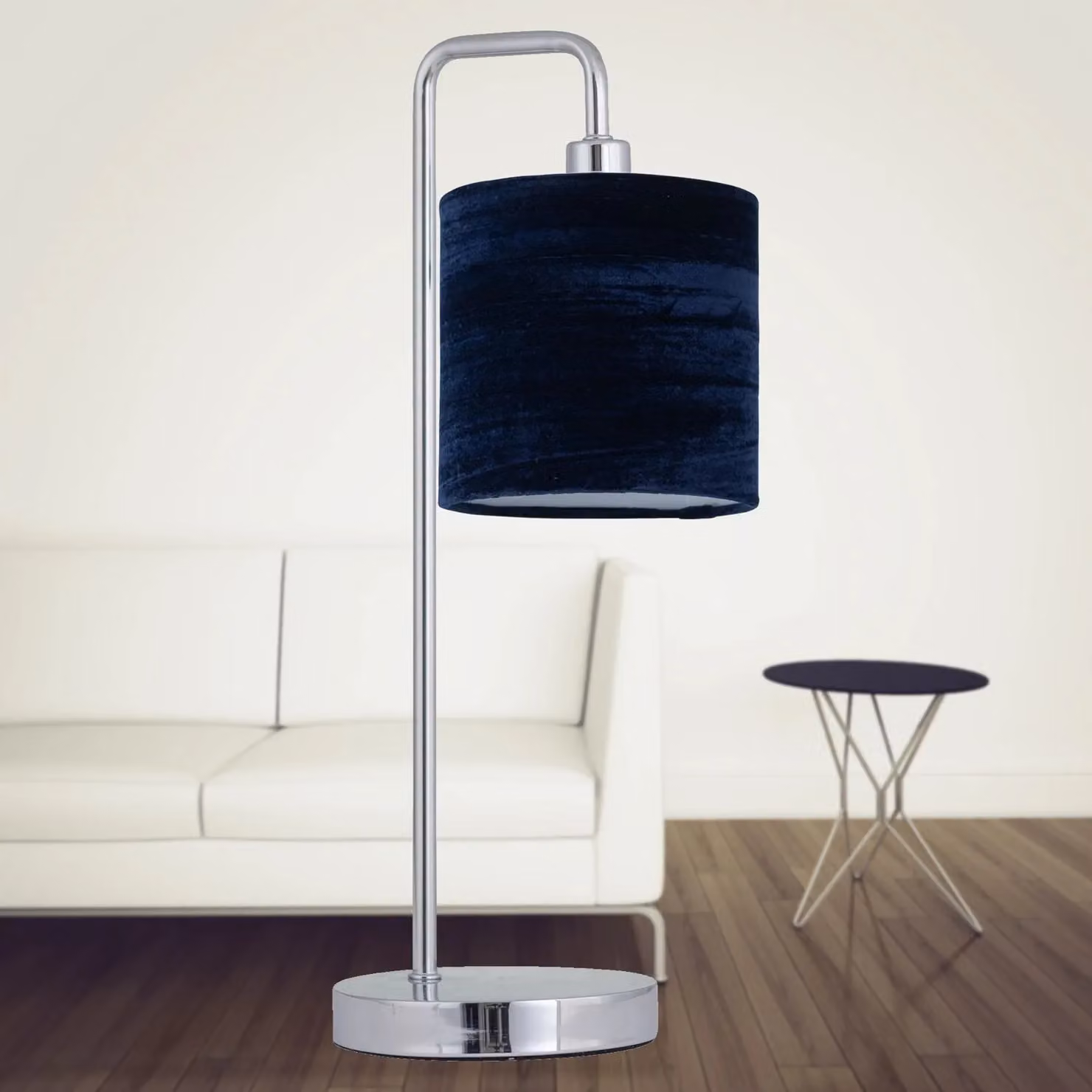 First Choice Lighting Chrome Arched Table Lamp with Navy Blue Fabric Shade – 2