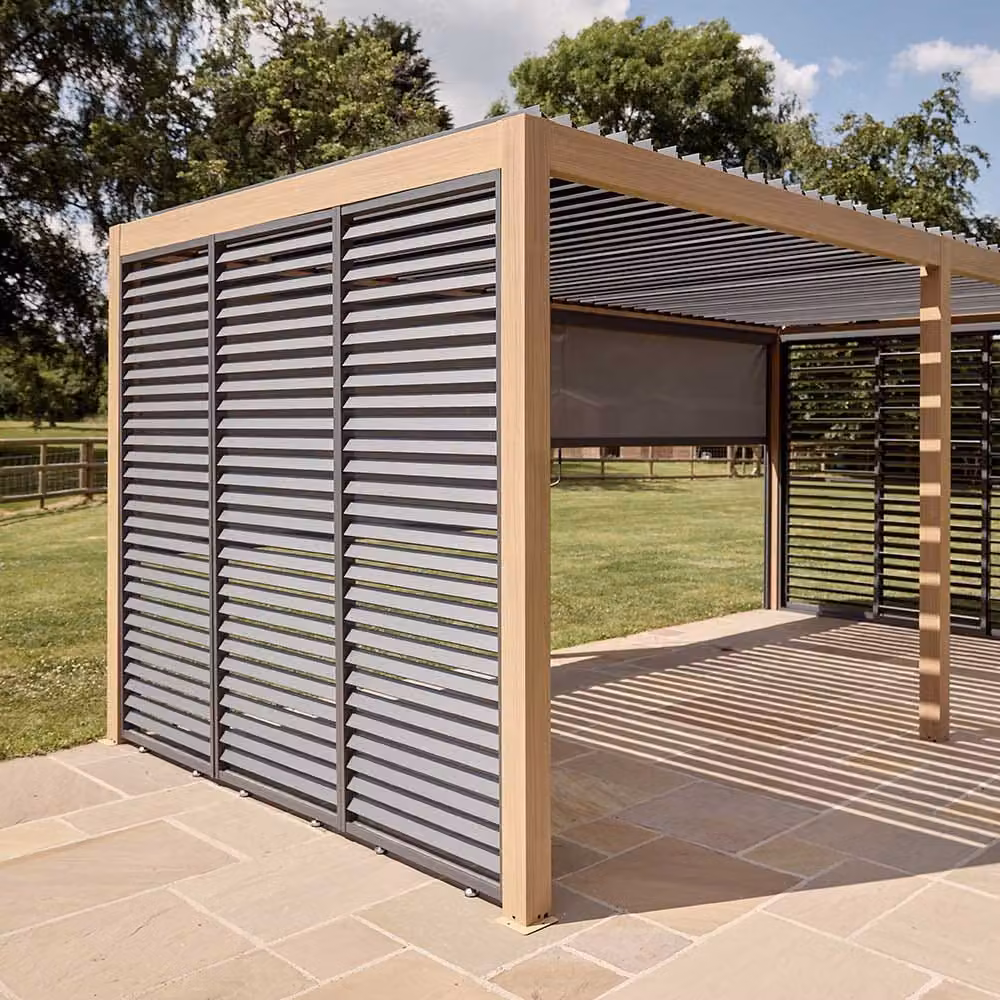 Leisure Grow Savannah Fixed Slatted Side Wall 3m in Grey Aluminium