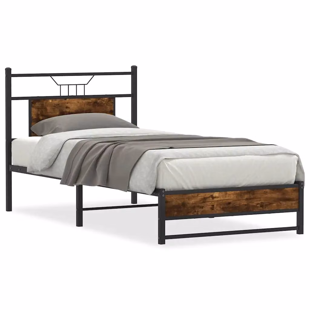 Berkfield Home Single Bed Frame in Smoked Oak and Brown Engineered Wood, W/D/H: 90 x 190 cm – 2