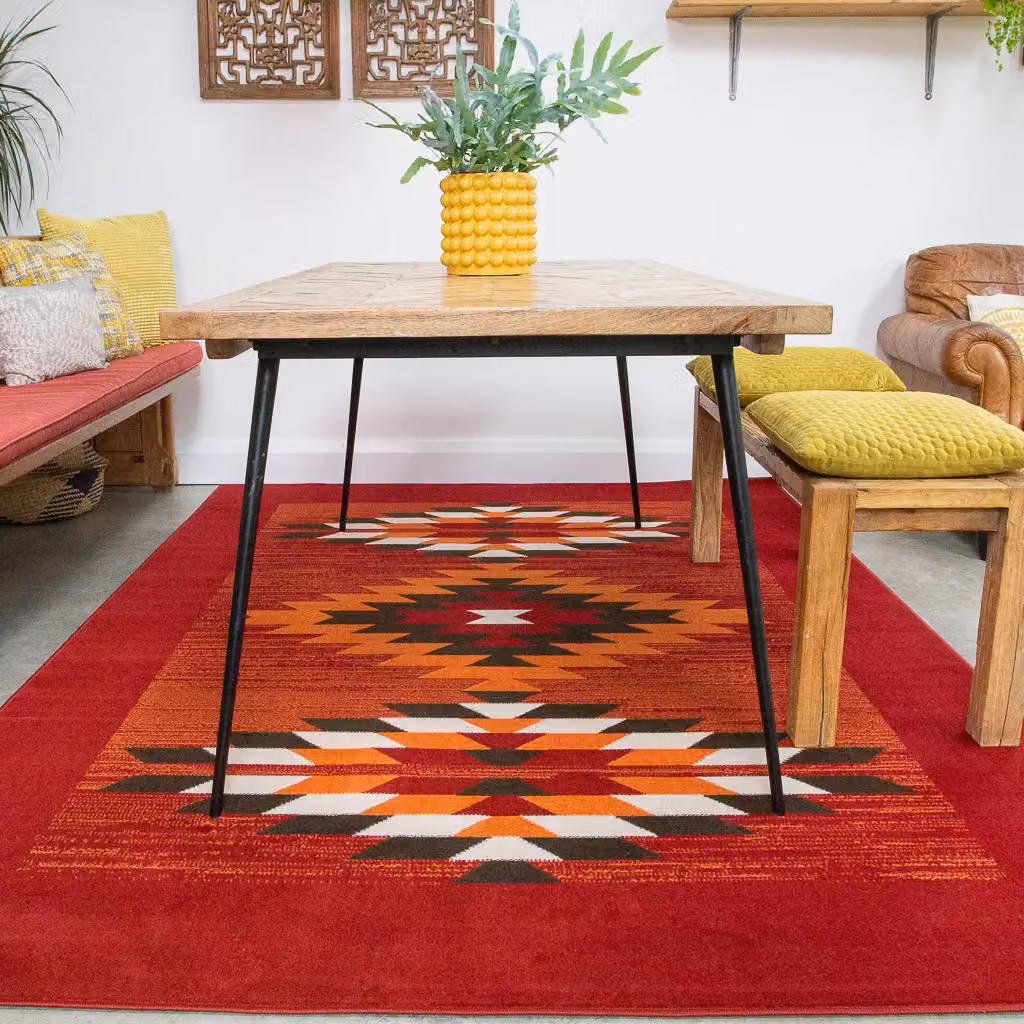 Kukoon Red Tribal Aztec Pattern Geometric Ethnic Area Rug, W: 190 cm, D: 280 cm – 2