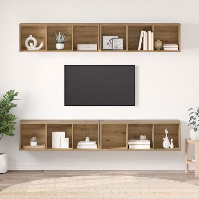 Berkfield Home Wall TV Cabinet with Shelf, Artisan Oak, Brown, W/D/H: 37 x 37 x 107.5 cm