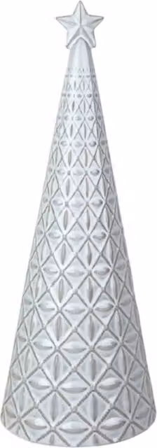 Four Candle White Glazed Ceramic Christmas Tree Ornament with Star Topper