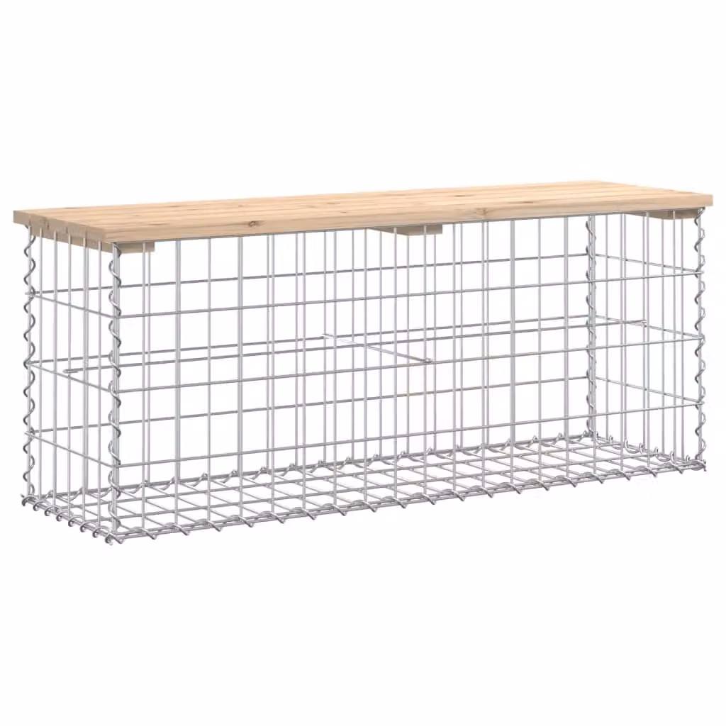 Berkfield Home Gabion Design Garden Bench in Brown Solid Pine Wood and Metal, W: 103 cm, D: 31.5 cm, H: 42 cm