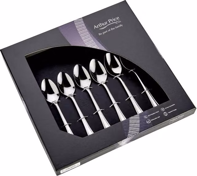 Arthur Price Harley Polished Stainless Steel Teaspoons, Set of 6, Silver