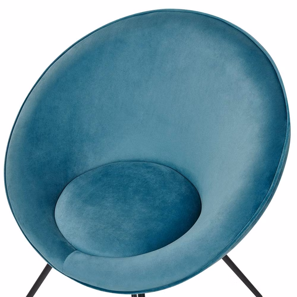 Wyld and Coco Blue Velvet Round Accent Chair with Metal Legs – 4