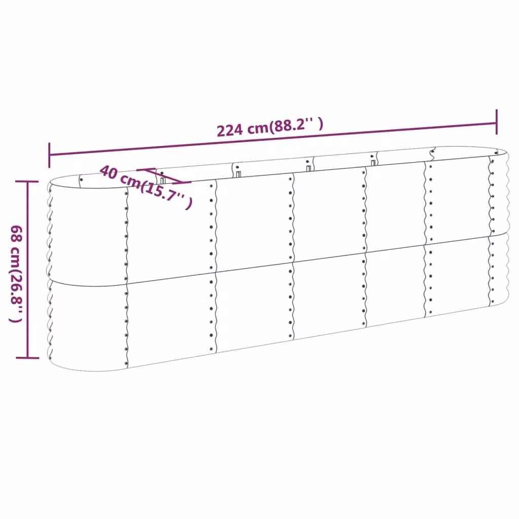 Berkfield Home Garden Powder-coated Steel Raised Bed in Brown, W/D/H: 224 x 40 x 68 cm – 4