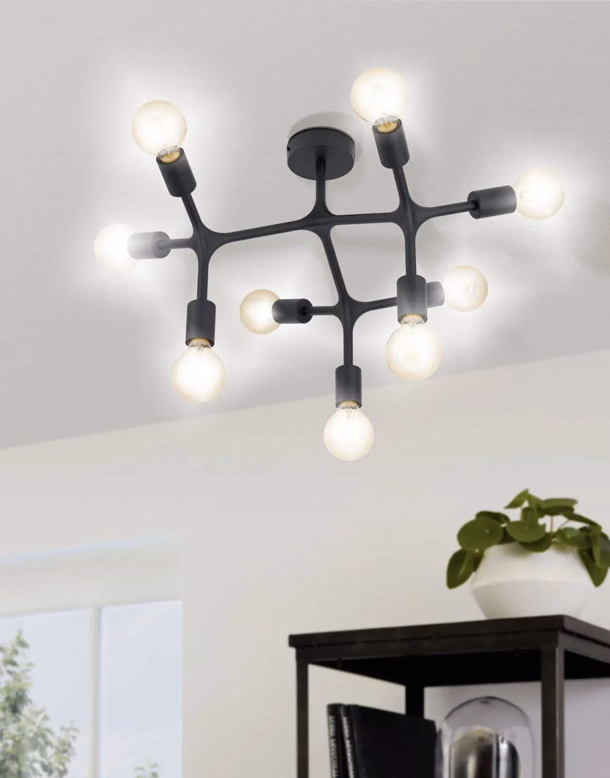 Loops Modern Black Metal 9 Bulb Ceiling Light with E27 Sockets – 2