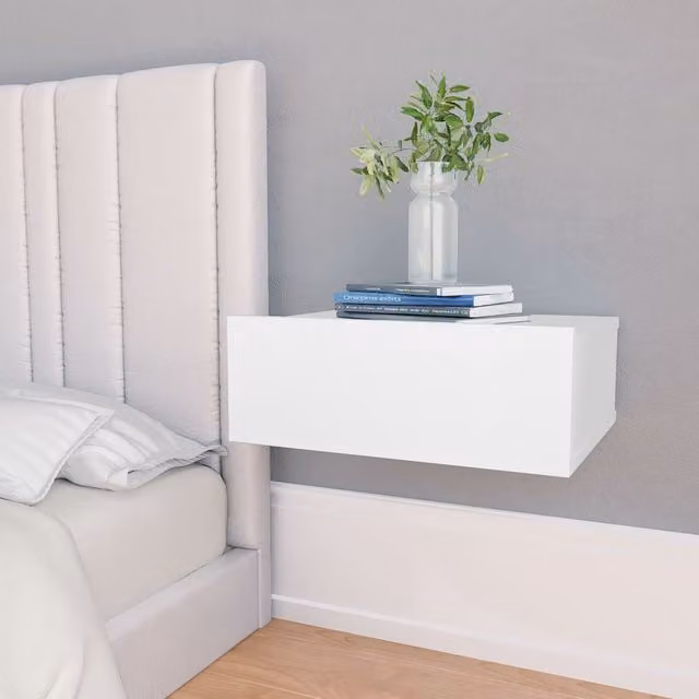Berkfield Home Set of 2 White Floating Nightstands in Engineered Wood W/D/H: 40 x 30 x 15 cm