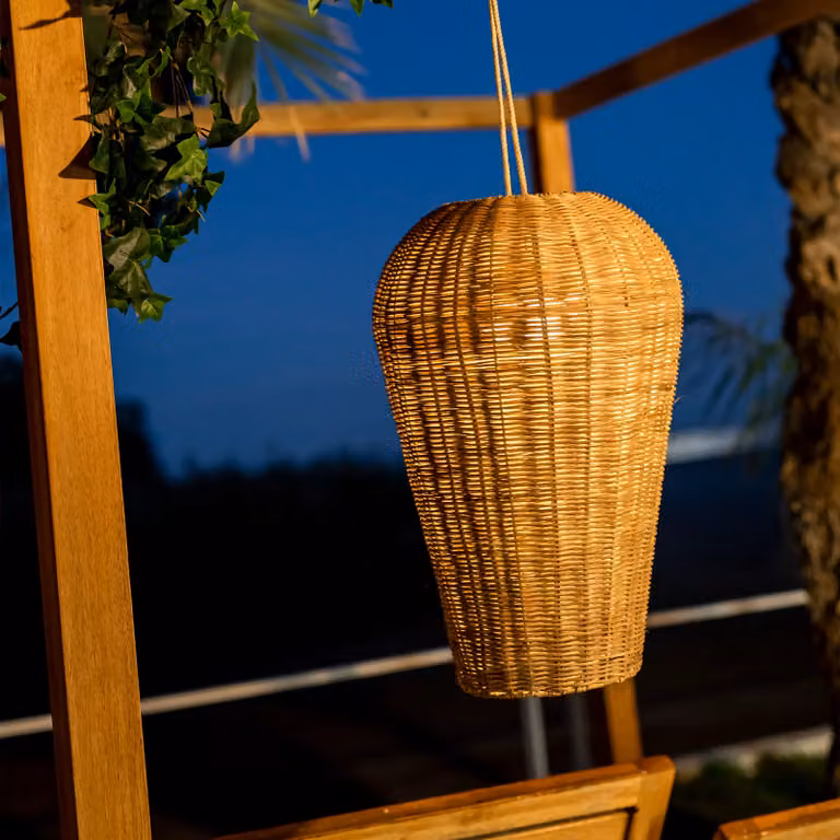 Saona Hang 50 Wireless Pendant Lamp in Brown Rattan with Remote Control and Dimmable Function