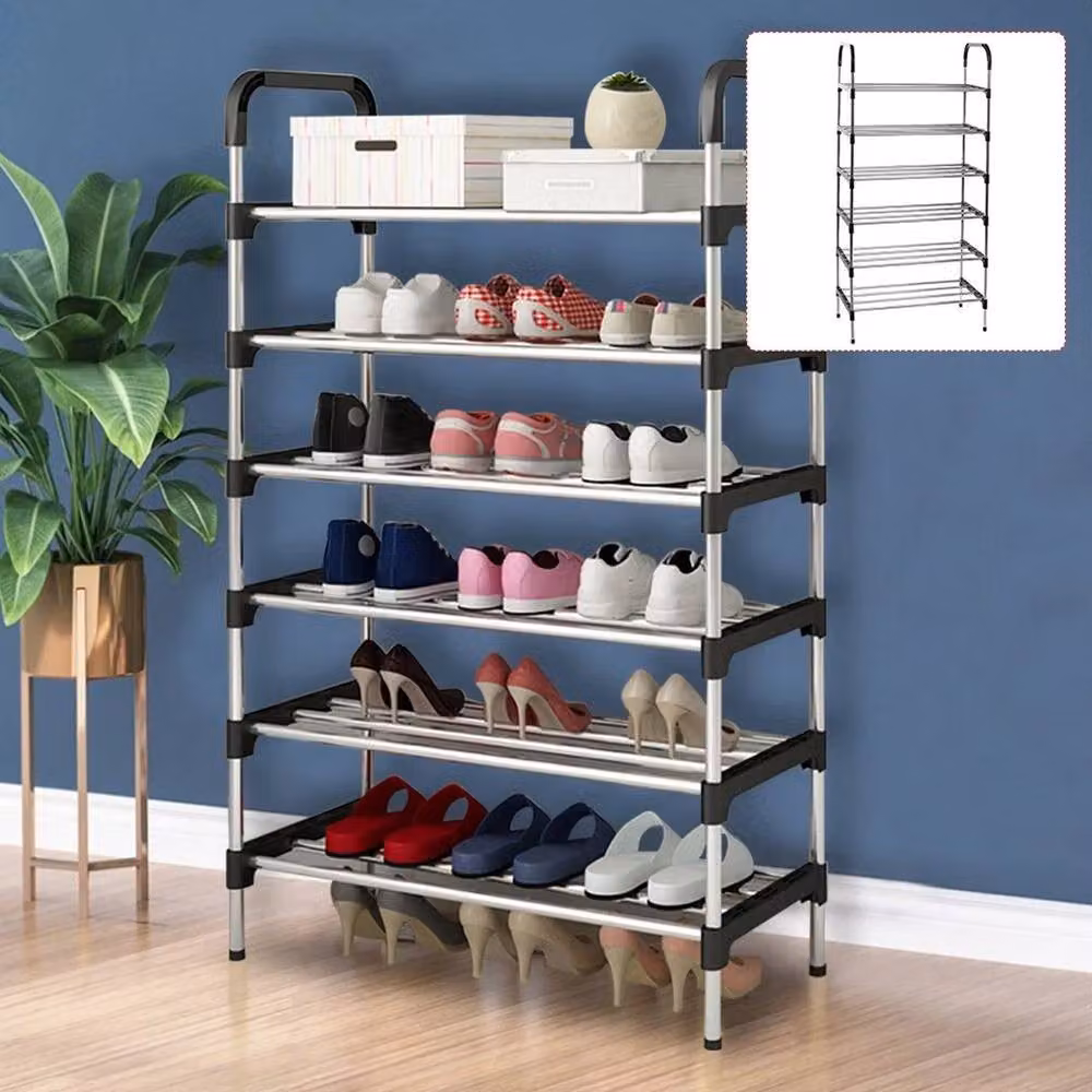 EONLION 6 Tier Freestanding Shoe Rack in Black, W: 50 cm, H: 115 cm, D: 50 cm – 3