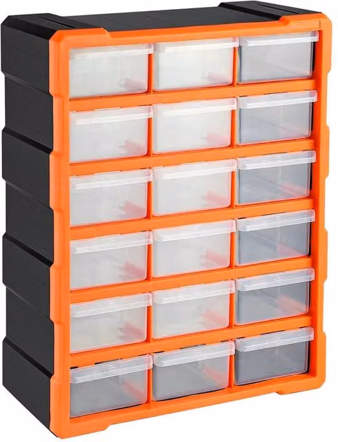 NESTLUNE 18 Drawer Multi Organiser Storage Cabinet for Nails and Screws, Orange and Transparent – 1