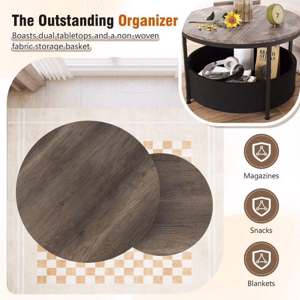 Costway Set of 2 Modern Round Metal Coffee and Side Tables in Grey – 7