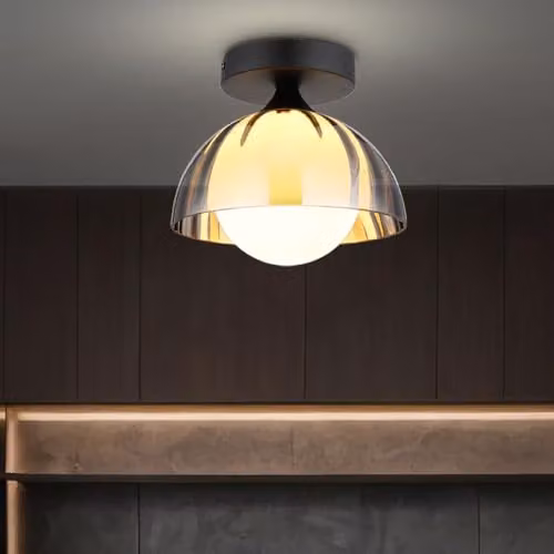 Netlighting Eva Bowl Semi Flush Ceiling Light in Matt Black with Smoke Glass Shade, Height: 17.5 cm – 2