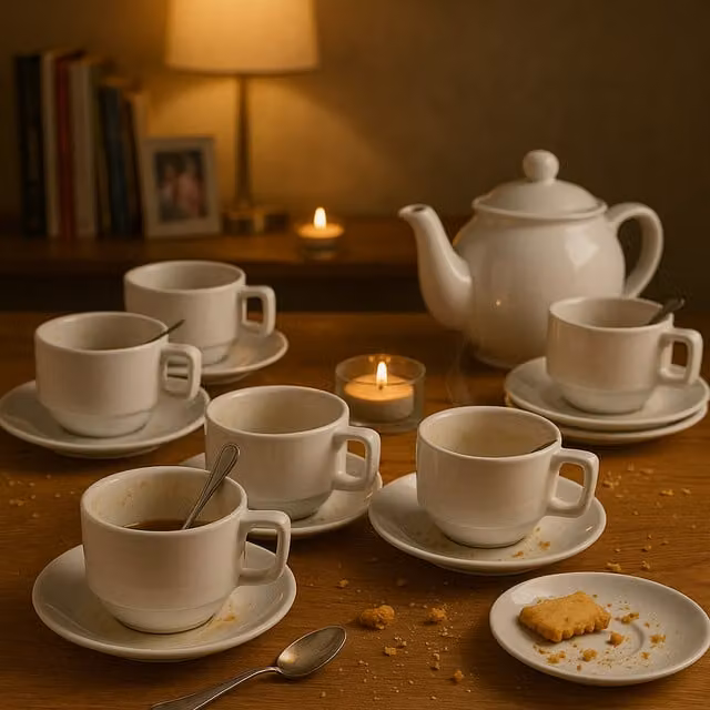 Argon Tableware White Porcelain Stacking Teacup and Saucer Set, 24 Pieces