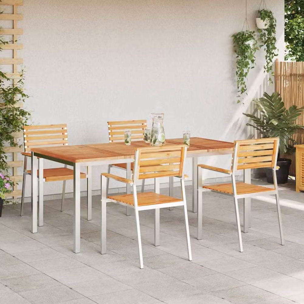 Berkfield Home 5 Piece Garden Dining Set in Brown Solid Teak Wood – 3