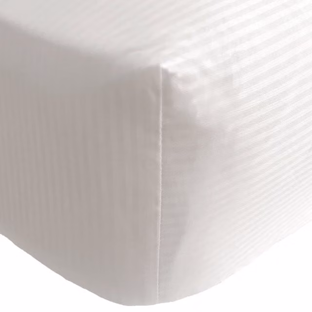 Catherine Lansfield 300 Thread Count Mako Satin Stripe Fitted Sheet, White, W/D/H: 200 x 200 x 30 cm – 1