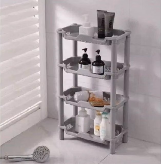 FORGEVIO Grey 4 Tier Freestanding Corner Bathroom Shower Caddy Shelf