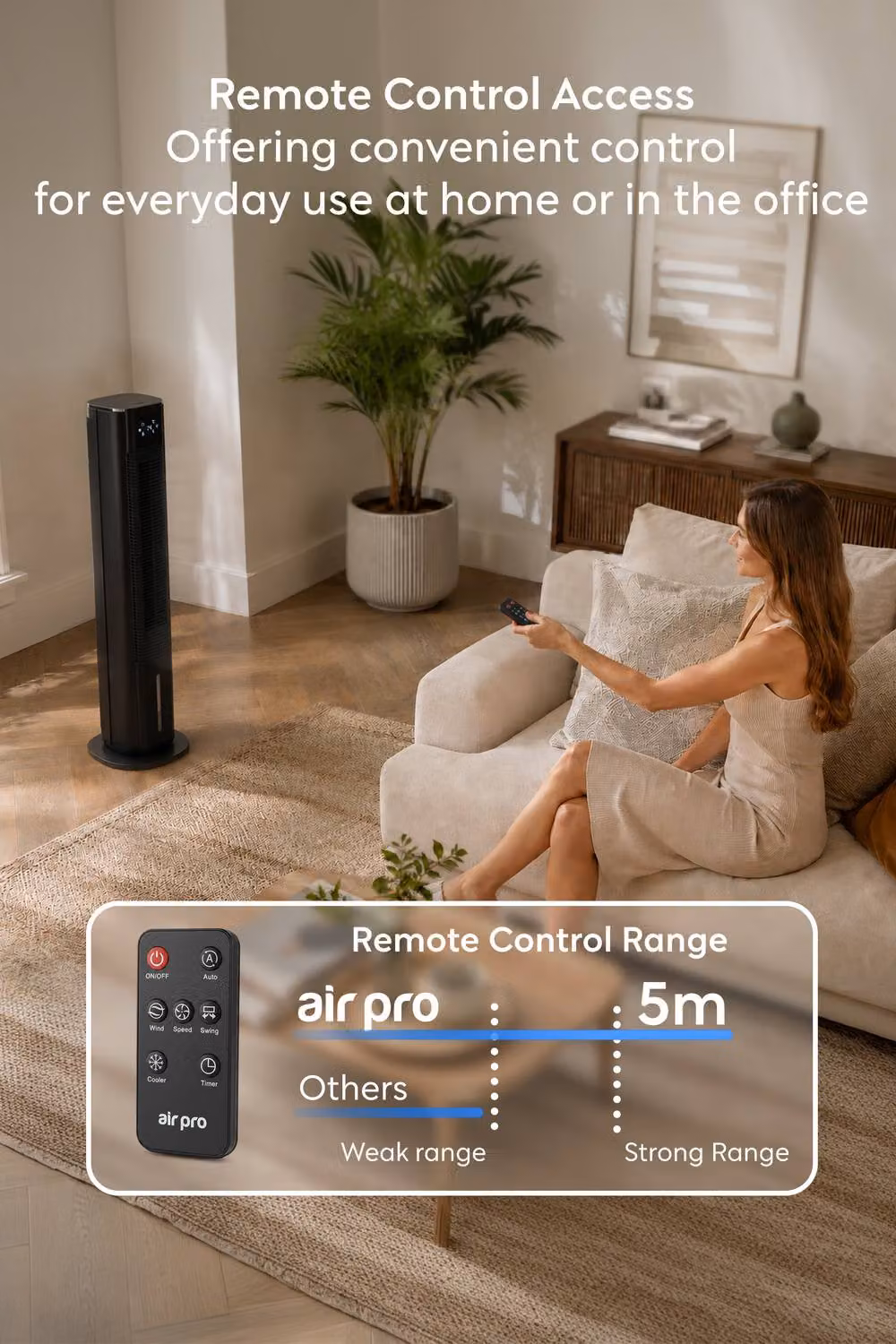 Air Pro 6L Tower Air Cooler with Remote and Touch Control, Black – 4