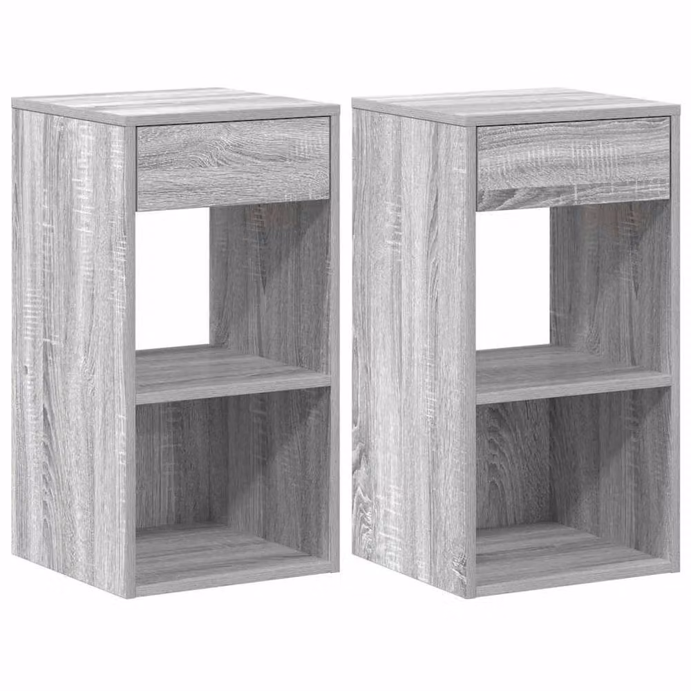 Berkfield Home Set of 2 Durable Bedside Cabinets with Drawer in Grey Sonoma, W: 35 cm, D: 34 cm, H: 66.5 cm – 2