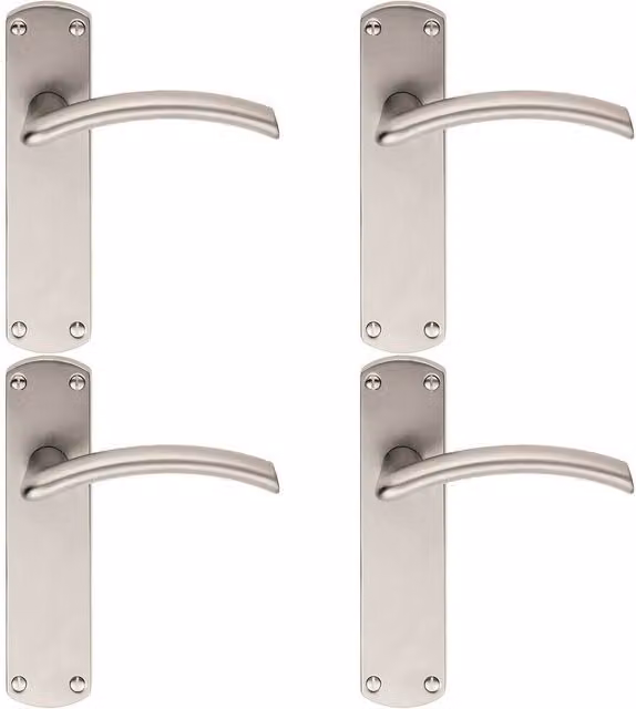Loops 4x Arched Lever on Latch Backplate Door Handle Set in Satin Chrome, W: 170 mm x H: 42 mm