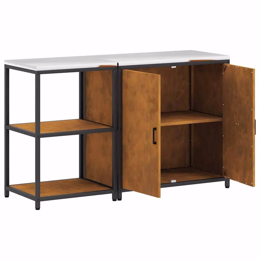 Berkfield Home Modern 2-Piece Kitchen Storage Set with Hinged Doors and Open Shelves in Black and Brown – 4