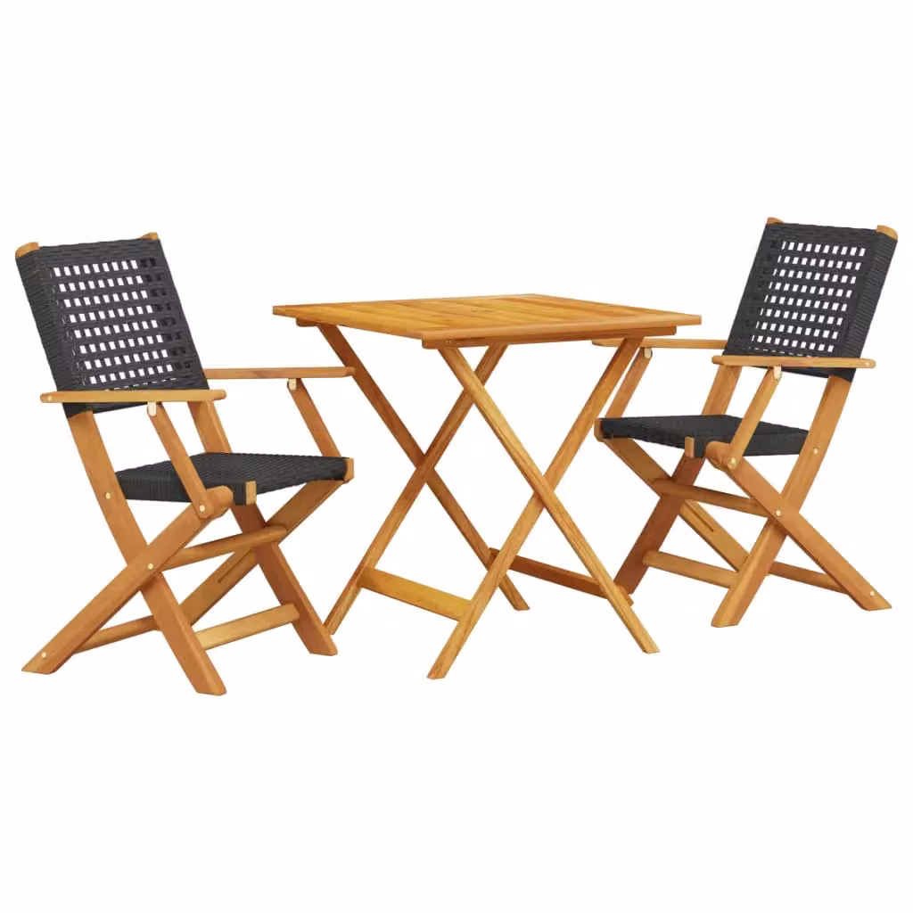 Berkfield Home 3 Piece Bistro Set in Black Poly Rattan and Acacia Wood – 2