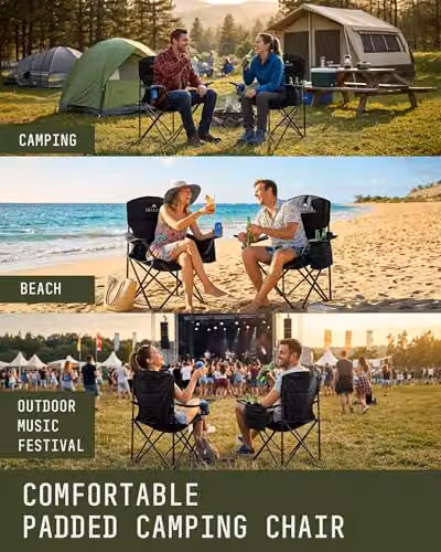 Voyager 2 Pack Folding Camping Chairs with Cooler Bag in Black – 6