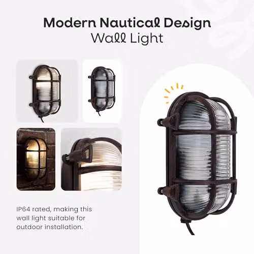 ValueLights Bow Nautical Oval Bulkhead IP64 Outdoor Garden Wall Light in Bronze and Rust Effect – 5