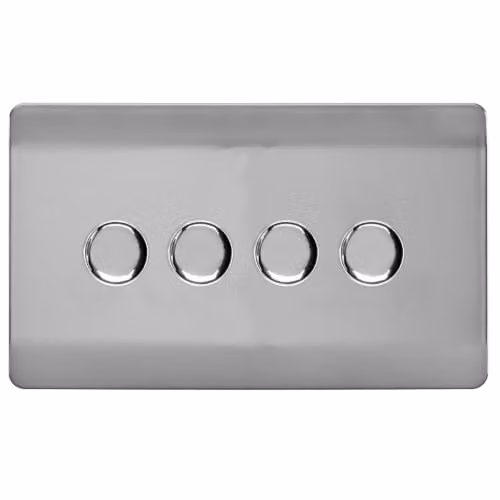 Trendi Switch 4 Gang 1 or 2 Way 150w Rotary LED Dimmer Light Switch in Silver