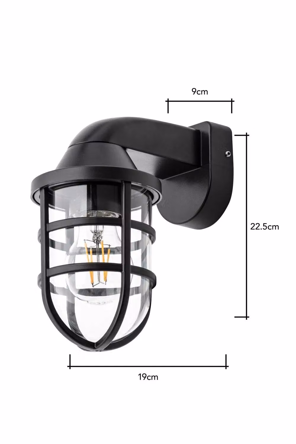 BHS Lighting Camb Black Industrial Metal and Glass Outdoor Wall Lantern – 4