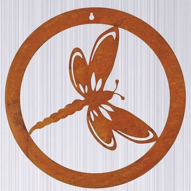 Poppyforge Dragonfly in a Circle Large Metal Garden Wall Art in Bronze and Brown