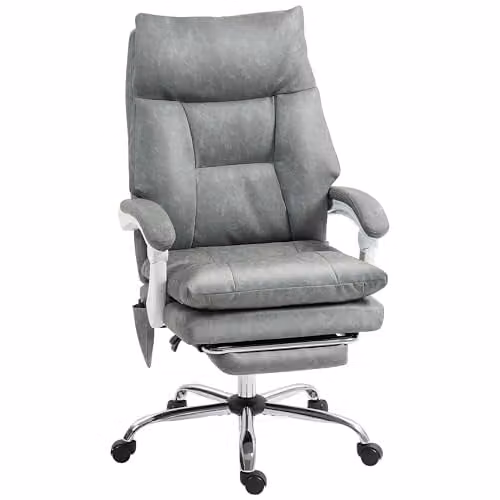 HOMCOM Grey Executive Office Chair with Headrest, Footrest and Airbag Lumbar Support – 1