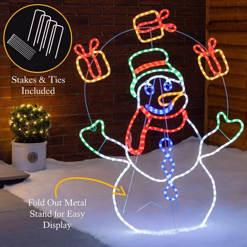 NESTLUNE Multicolour LED Snowman Rope Light Outdoor Christmas Decoration, H 100 cm x W 15 cm – 2