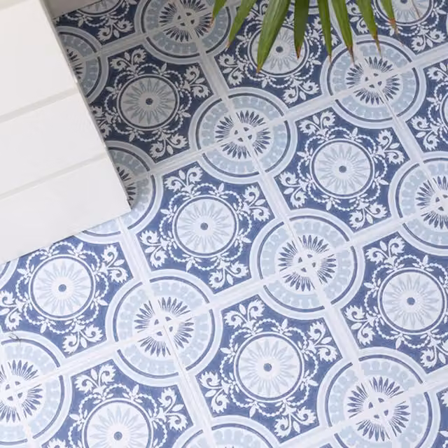 Floor Pops Mediterranean Blue Self-Adhesive Tile-Look Vinyl Floor Tiles, 10 Pack
