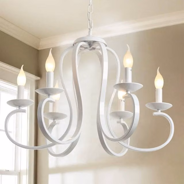 NIVOR 6-Light French Country Vintage Metal Chandelier in White with E14 Pendant Design – 1