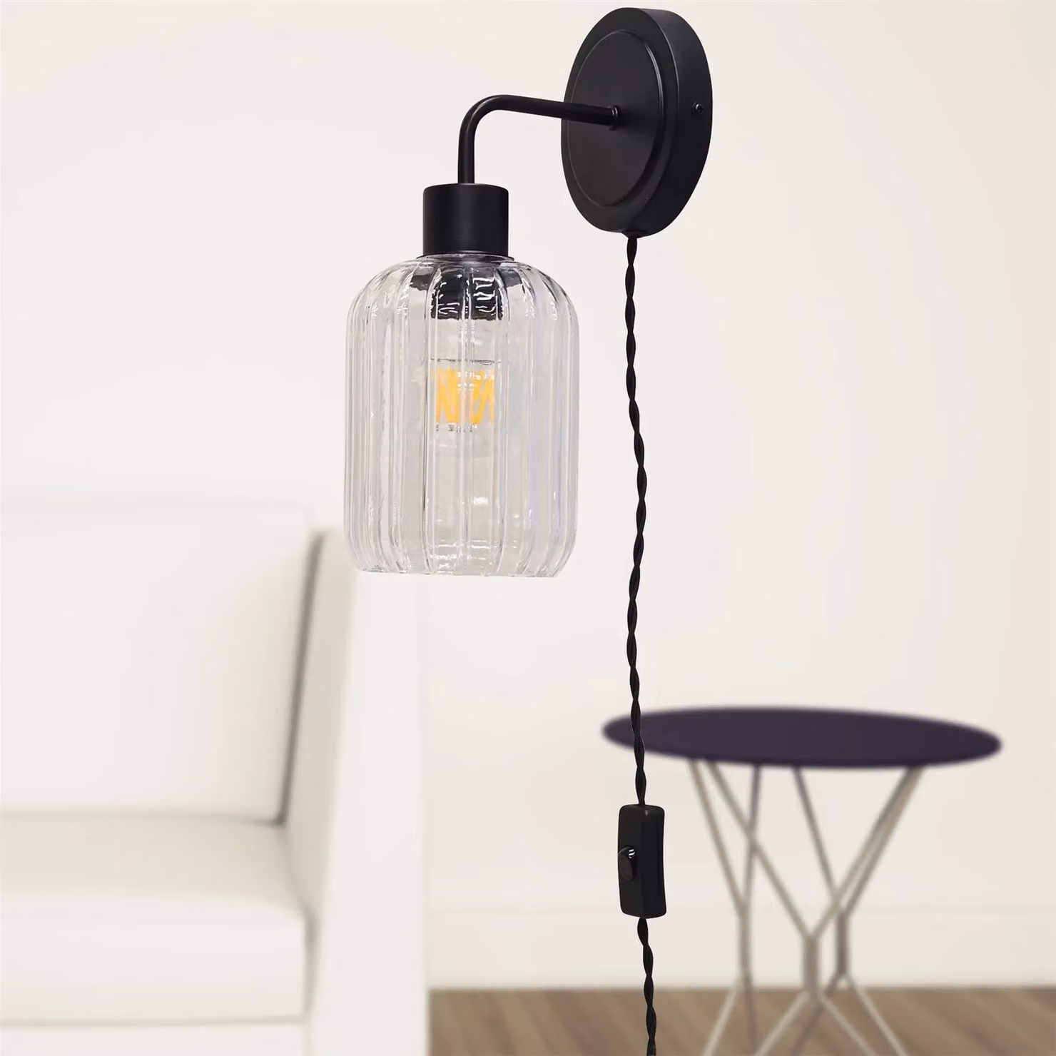 First Choice Lighting Toby Black Plug-in Wall Light with Transparent Glass Shade – 3
