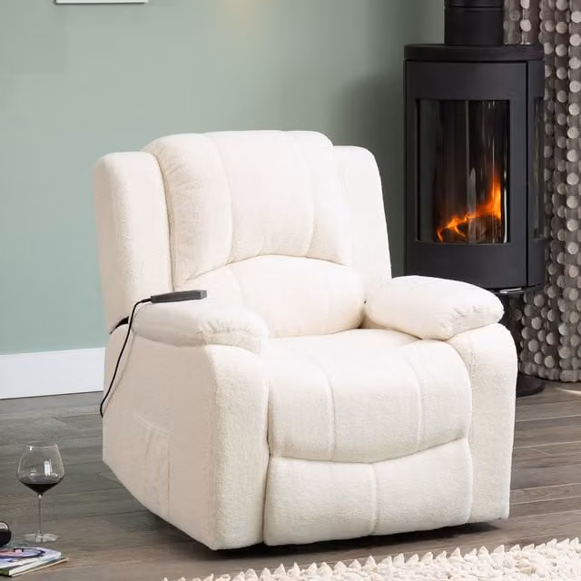 Artemis Home White Bouclé Fabric Powered Lift Assist Recliner Chair