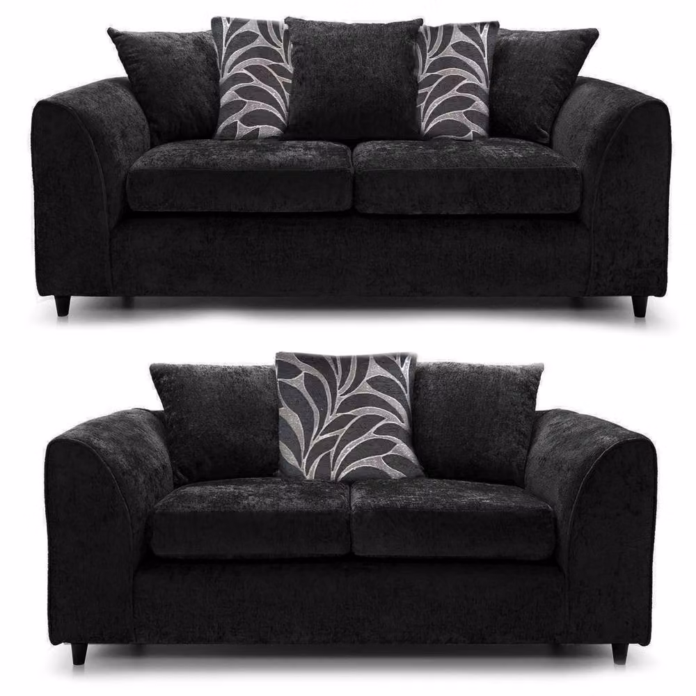 Furnishings For Less UK Zina Chenille Fabric 3 + 2 Seater Sofa Suite in Black – 3
