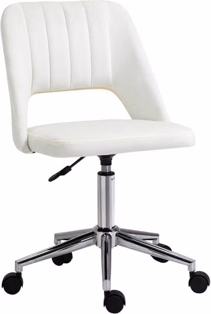 Rolipo Modern Armless Velvet Task Chair in White with Metal Frame and Swivel Castors – 1