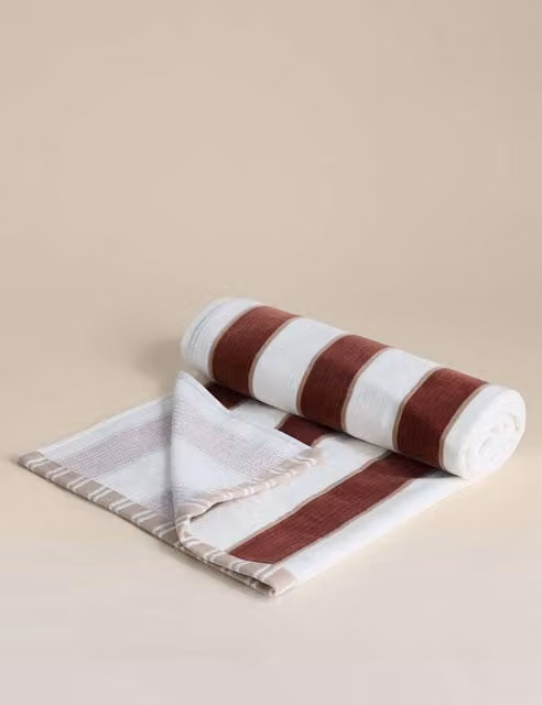 M&S Pure Cotton Striped Sand Resistant Beach Towel in Multicolour Spice Mix