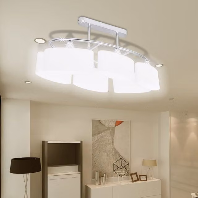 Berkfield Home Modern Ceiling Lamp with White Ellipsoid Glass Shades and Chrome Metal Finish, 2-Piece E14 Set