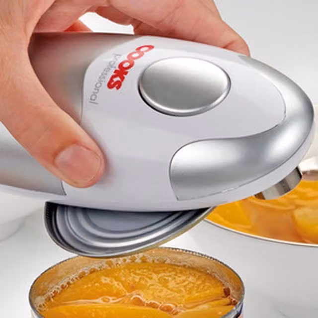 Cooks Professional Automatic Can Opener in Silver and White