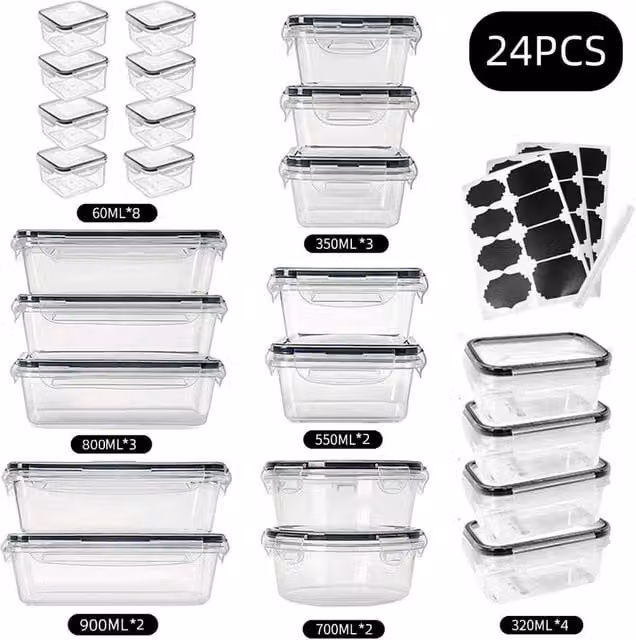 PAWNORA 24 Pack Airtight Food Containers with Clip Lock Lids, BPA Free and Leakproof, Clear Plastic
