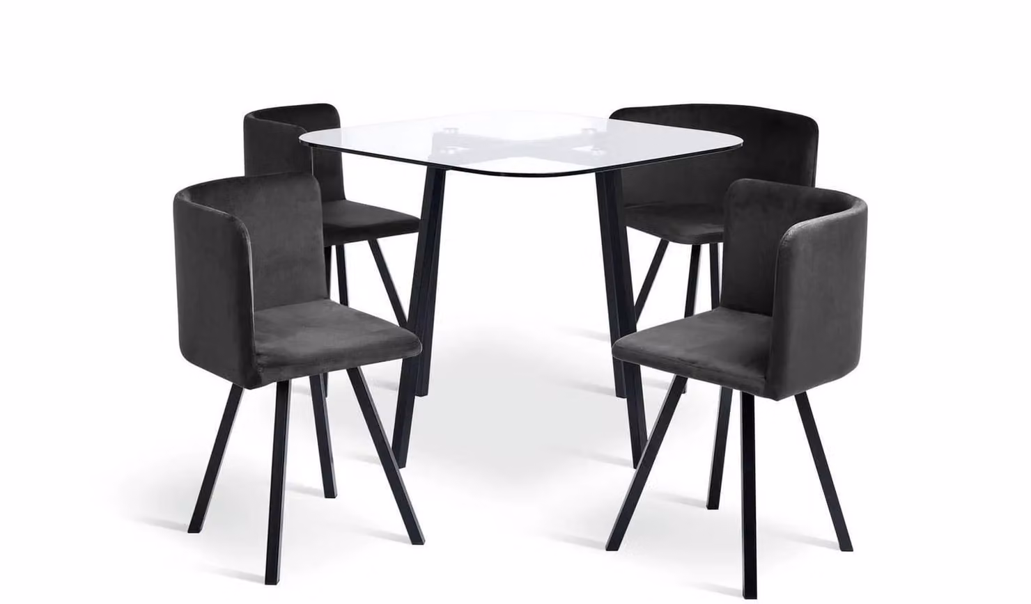 Elsie Black Square Glass Dining Table and 4 Grey Chairs Modern Kitchen Furniture Set