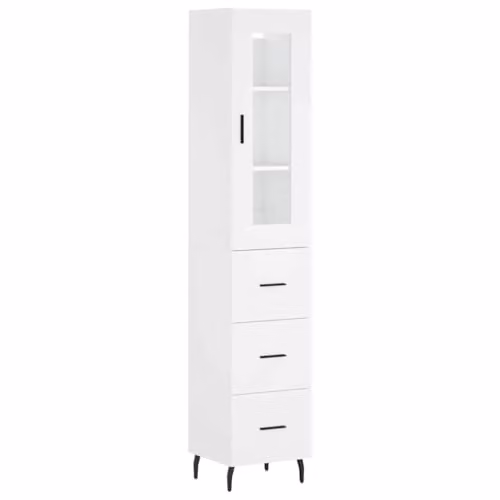 vidaXL Modern White Highboard with Internal Shelves and Drawers, W/D/H: 34.5 x 34 x 180 cm